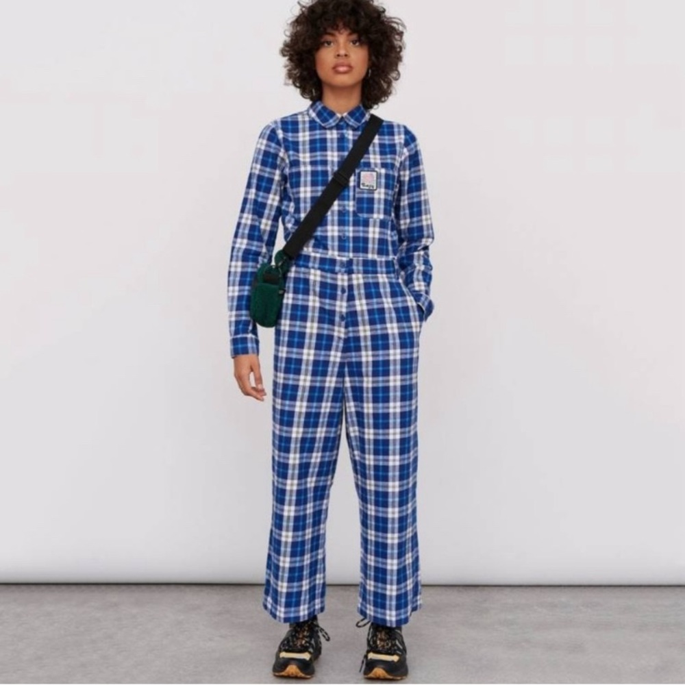 LAZY Oaf NWT Reality Check jumpsuit flannel long sleeve button up onesie